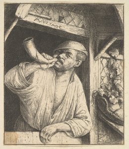 Bäcker bläst Horn, 1610-85 von Adriaen Jansz. van Ostade