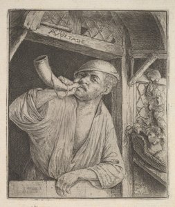 Bäcker bläst Horn (1610-85) von Adriaen Jansz. van Ostade