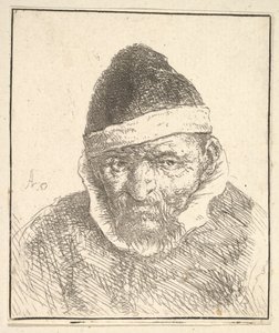 Alter Mann mit weißem Kragen und spitzem Hut (1610-85) von Adriaen Jansz. van Ostade