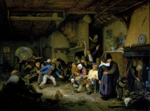 Bauern tanzen in einer Taverne von Adriaen Jansz. van Ostade
