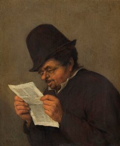 Alter Bauer liest eine Zeitung, ca. 1647 von Adriaen Jansz. van school of Ostade