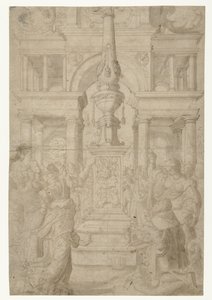 Salomon betet ein Götzenbild an von Adriaen Pietersz Crabeth