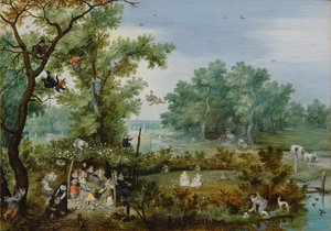 Eine fröhliche Gesellschaft in einem Laubengang, 1615