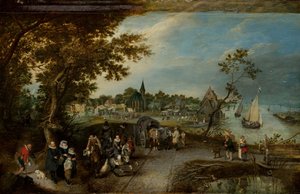Landschaft mit Figuren und einem Dorffest