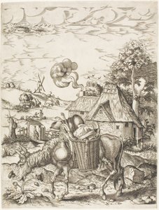 Der mit Nahrung beladene Esel, aus Emblematische Figuren von Tieren von Adriaen Pietersz. van de Venne