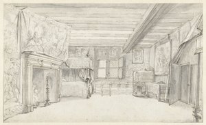 Ansicht einer reich ausgestatteten Kammer mit einem Himmelbett von Adriaen Pietersz van de Venne