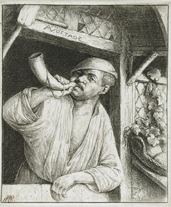 Bäcker, der sein Horn bläst von Adriaen van Ostade
