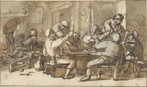 Interieur einer Herberge mit trinkenden und streitenden Bauern