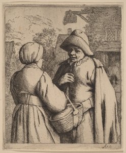 Mann und Frau im Gespräch vor einem Gasthaus von Adriaen van Ostade