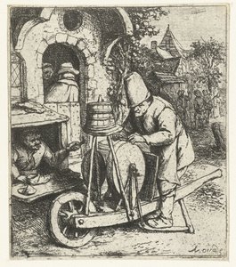 Messerschleifer bei der Arbeit in einer Schuhmacherwerkstatt von Adriaen van Ostade