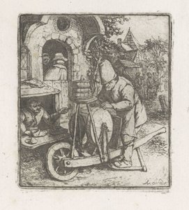 Messerschleifer bei der Arbeit in einer Schuhmacherei von Adriaen van Ostade