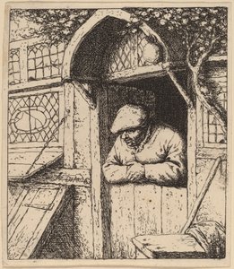 Bauer, der sich an seiner Tür lehnt von Adriaen van Ostade
