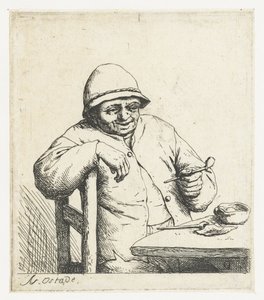Rauchender Bauer mit dem Arm über einer Stuhllehne von Adriaen van Ostade