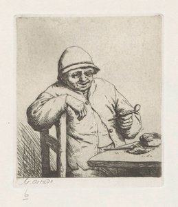 Rauchender Bauer mit dem Arm über einer Stuhllehne von Adriaen van Ostade