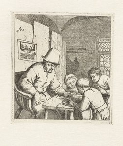 Schulmeister mit drei Schülern am Tisch von Adriaen van Ostade