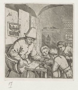 Schulmeister mit drei Schülern am Tisch von Adriaen van Ostade