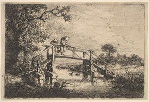 Zwei Angler auf einer Brücke, 1647 von Adriaen van Ostade