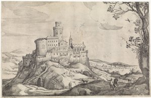 Landschaft mit einem Schloss auf einem Berg