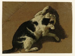 Katze spielt an einer Mauer von Adriaen van de Velde (attributed to)