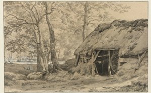 Eine Hütte oder ein Schafstall im Wald