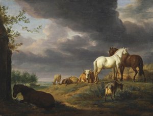 Landschaft mit Pferden und anderem Vieh