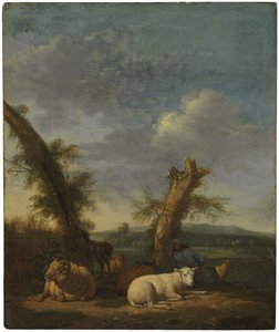 Landschaft mit Schafen und einem schlafenden Hirten von Adriaen van de Velde