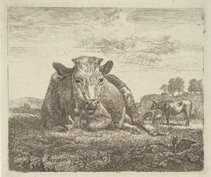 Liegende Kuh, aus Verschiedene Tiere von Adriaen van de Velde