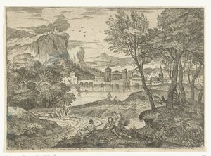 Landschaft mit drei Personen entlang eines Pfades (Landschappen, serie acht)