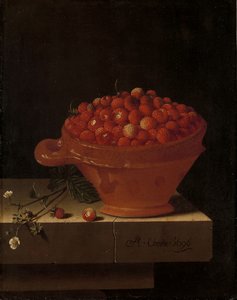 Eine Schale Erdbeeren auf einem Steinpostament, 1696