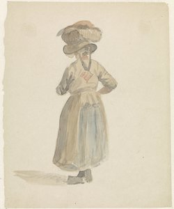 Figurenstudie einer Frau mit einem Korb auf dem Kopf, von hinten von Adrianus Eversen
