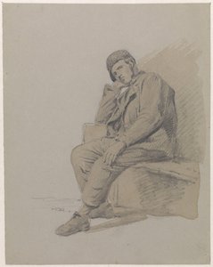 Figurenstudie eines sitzenden Mannes mit Mütze
