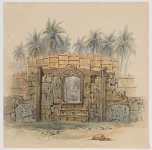 Korallensteinmauer mit gerahmter Öffnung zum Dorf Dula (Dullah), Insel Dullah, Kai-Inseln, Südost-Molukken