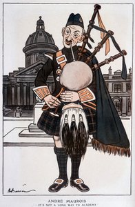 Karikatur in Academician von André Maurois (Pseudonym von Emile Herzog), französischer Romanautor, Essayist und Historiker (1885-1967) - von Barrère, in „Fantasio“ vom 15.04.1929 von Adrien Barrere