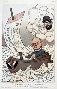 Karikatur über den deutschen Kanzler Gustav Stresemann und die Abwertung der Mark - Illustration von Adrien Barrere in „Fantasio“ vom 01.11.1923
