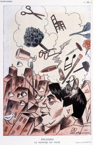 Humoristische Zeichnung über Pablo Picasso von Barrère - in Fantasio, vom 15/11/1928.