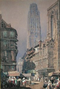 Markt am Fuße des Tour de Beurre, Rouen von Adrien Dauzats
