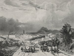 Vue générale de Riom, Auvergne, 1829 von Adrien Dauzats