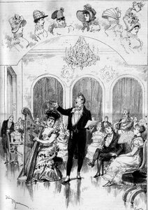 Aufführung einer Oper: "Janot" mit Musik von Charles Lecocq (1832-1918) und einem Libretto von Ludovic Halevy (1834-1908) und Henri (Henry) Meilhac (1831-1897) mit Marie Desclauzas (1840-1912) (Alexina), Alfred Jolly (18.. -1891) (Chateauminet), Jeane Gra