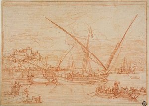 Ansicht eines Hafens: Schiffe im Hafen