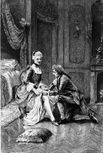 Gravur von Adrien Moreau, die „Candide“ von Voltaire illustriert von Adrien Moreau