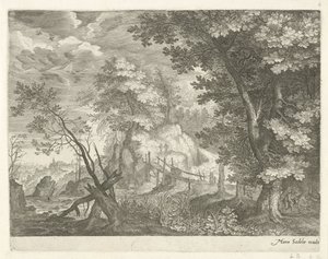 Boslandschaft mit Holzbrücke von Egidius  Sadeler (II)