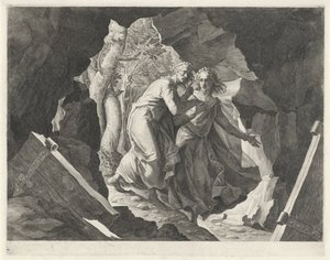 Dante und Vergil betreten die Hölle durch ein Tor von Egidius  Sadeler (II)