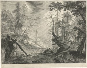 Drei Jäger an einem Fluss im Wald von Egidius  Sadeler (II)