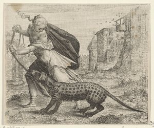 Fabel von der Frau mit einer Zibetkatze von Egidius  Sadeler (II)