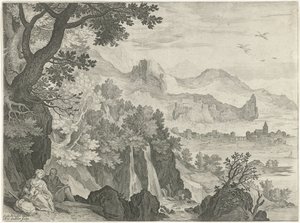 Landschaft mit der Rast auf der Flucht nach Ägypten von Egidius  Sadeler (II)
