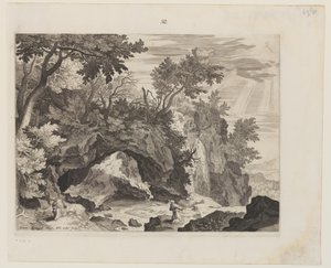 Felsige Landschaft mit der Stigmatisation des Heiligen Franziskus von Aegidius Sadeler II