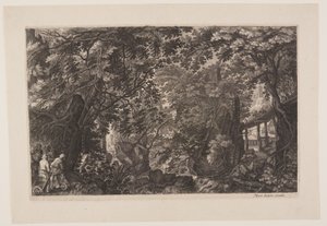 Szene Acht: Ein Wald mit einer Holzbrücke, aus Acht Szenen aus Böhmen von Aegidius Sadeler II