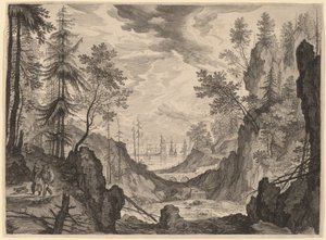 Waldszene mit Wasserfall von Aegidius Sadeler II after Roelandt Savery