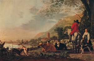 Hügelige Landschaft mit Figuren, um 1655
