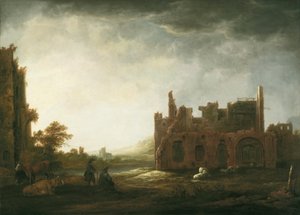 Landschaft mit den Ruinen der Abtei Rijnsburg